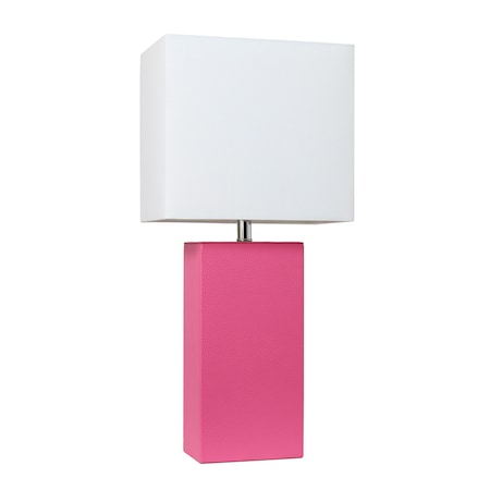 21 Leather Base Modern Table Lamp With White Rectangular Fabric Shade, Hot Pink